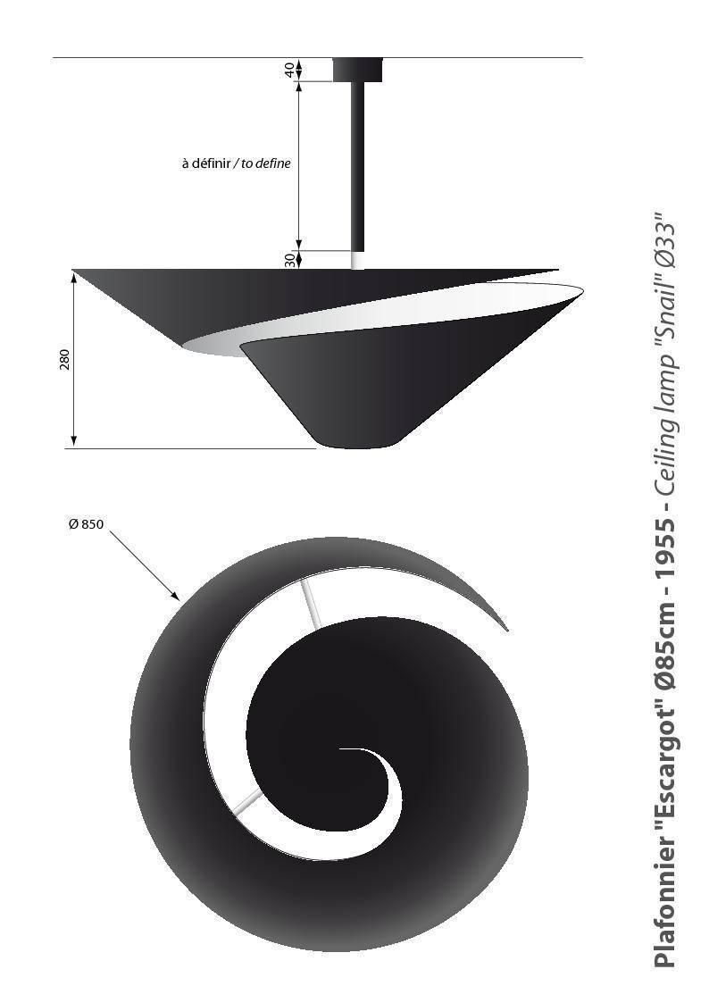 Serge Mouille Medium Snail Escargot Ceiling Lamp. photo for sale