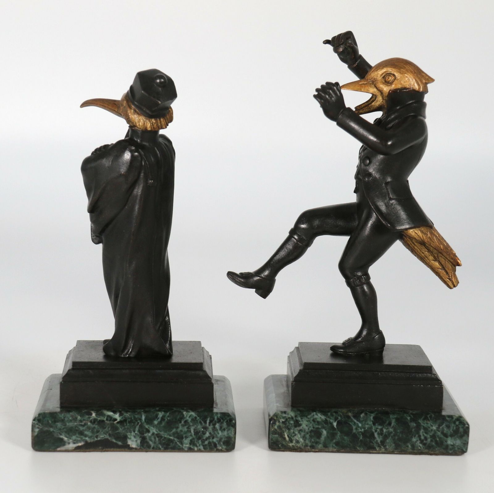 Antique Pair Of Bronze Caricature Figures Of Theatrical Birds, Circa 1880 photo furniture