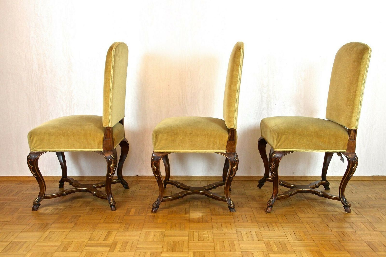 Furniture Set Of Six 18th Century Baroque Dining Chairs With Gilt Accents, Italy Ca. 1790 photo