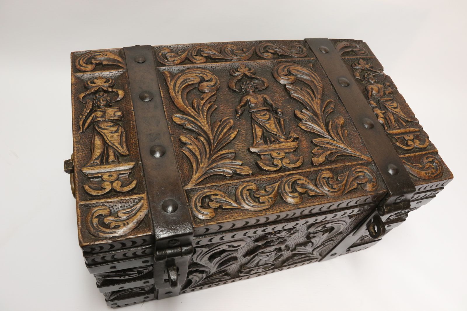 A Rare Ships Or Country House Carved Oak And Steel Bound Strong Box Circa 1840 photo buy