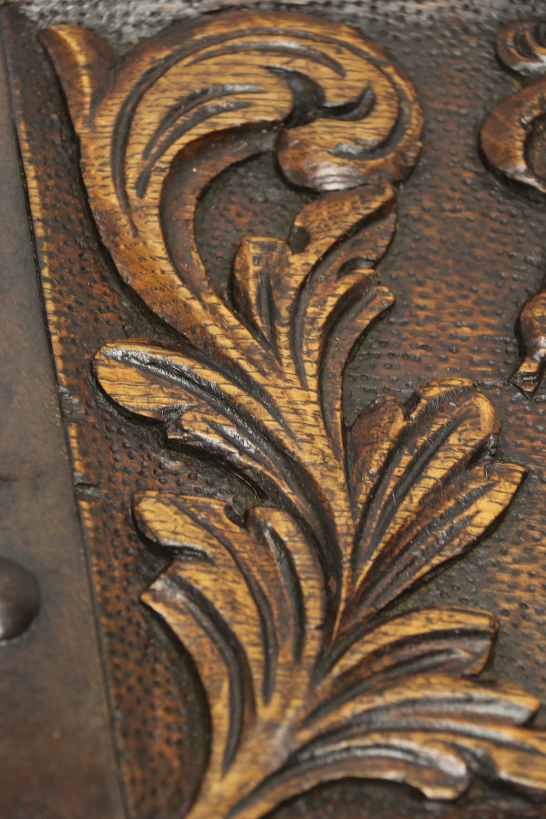 photo for sale A Rare Ships Or Country House Carved Oak And Steel Bound Strong Box Circa 1840