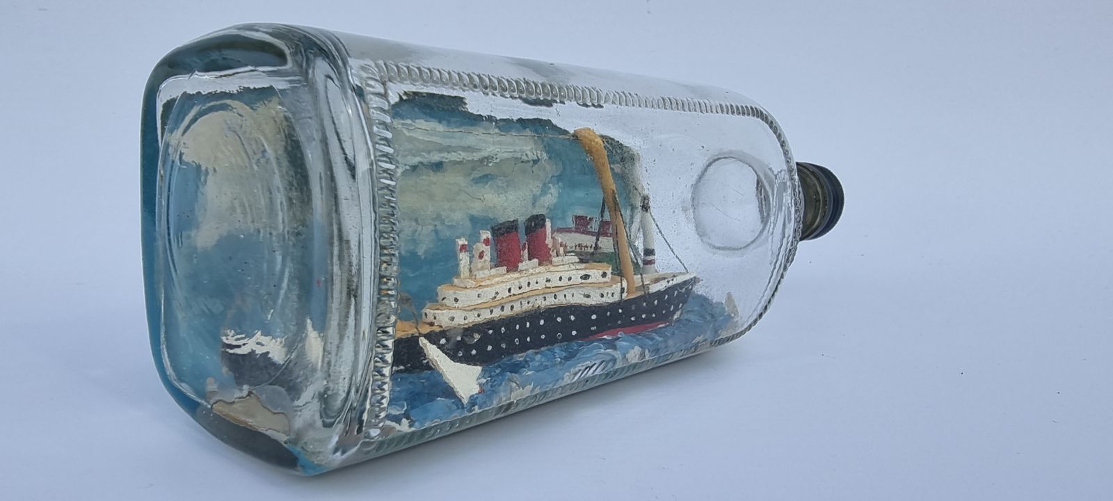 A Rare Folk Art Diorama Model Ship In A Bottle Circa 1930 photo for sale