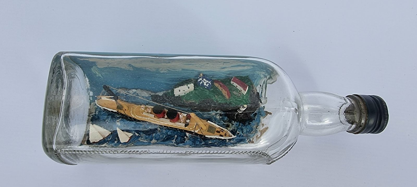 A Rare Folk Art Diorama Model Ship In A Bottle Circa 1930 photo vintage