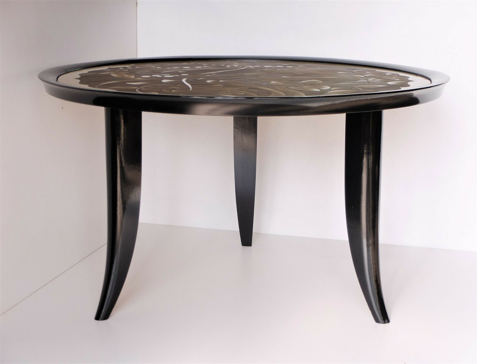 Art Deco Period Pedestal Table, Glass Top Signed Marx With Diana Huntress Decor photo buy