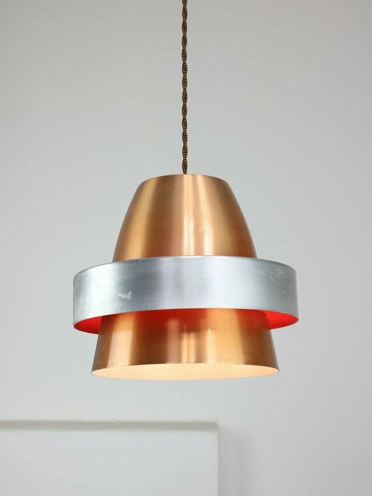 Italian Space Age Aluminum Pendant Lamp In Copper Color, 1970s