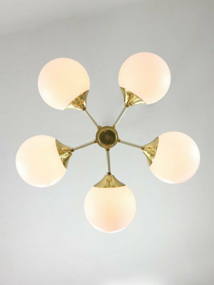 Vintage Italian Brass And Opaline Sputnik Chandelier, 1970s photo buy