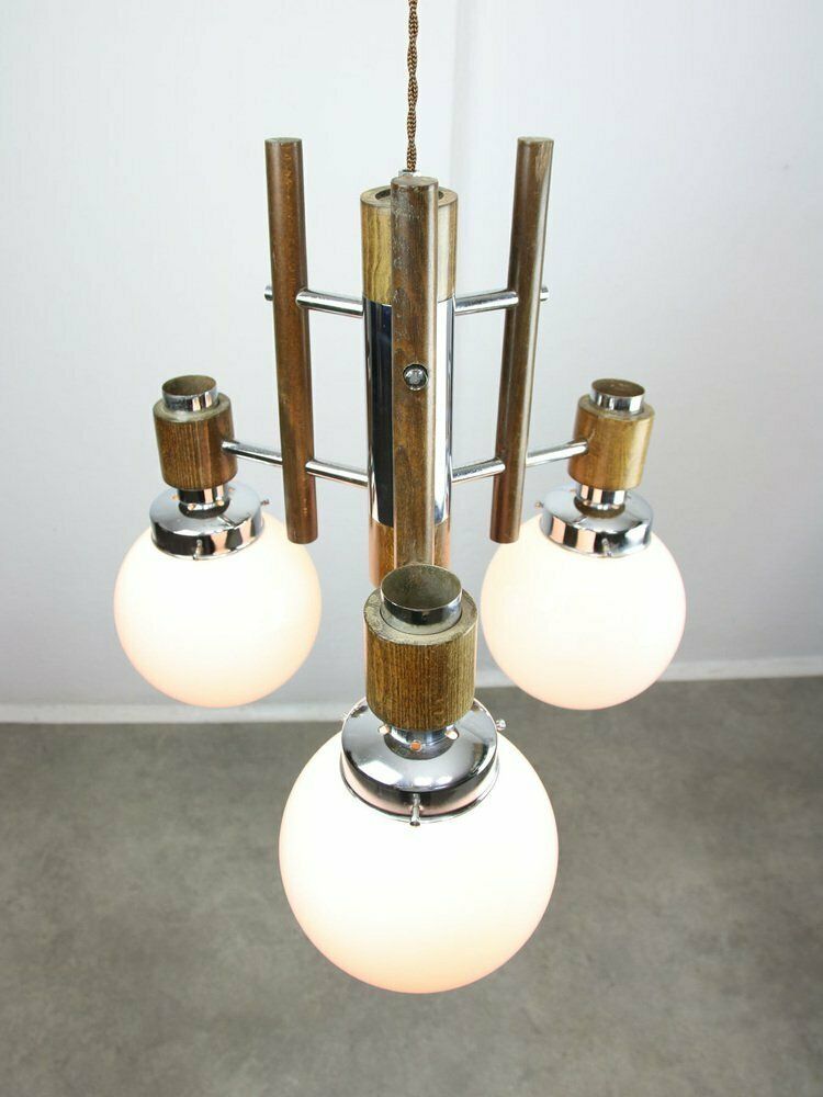 Mid Century Scandinavian Chrome & Opaline Chandelier, 1960s photo buy