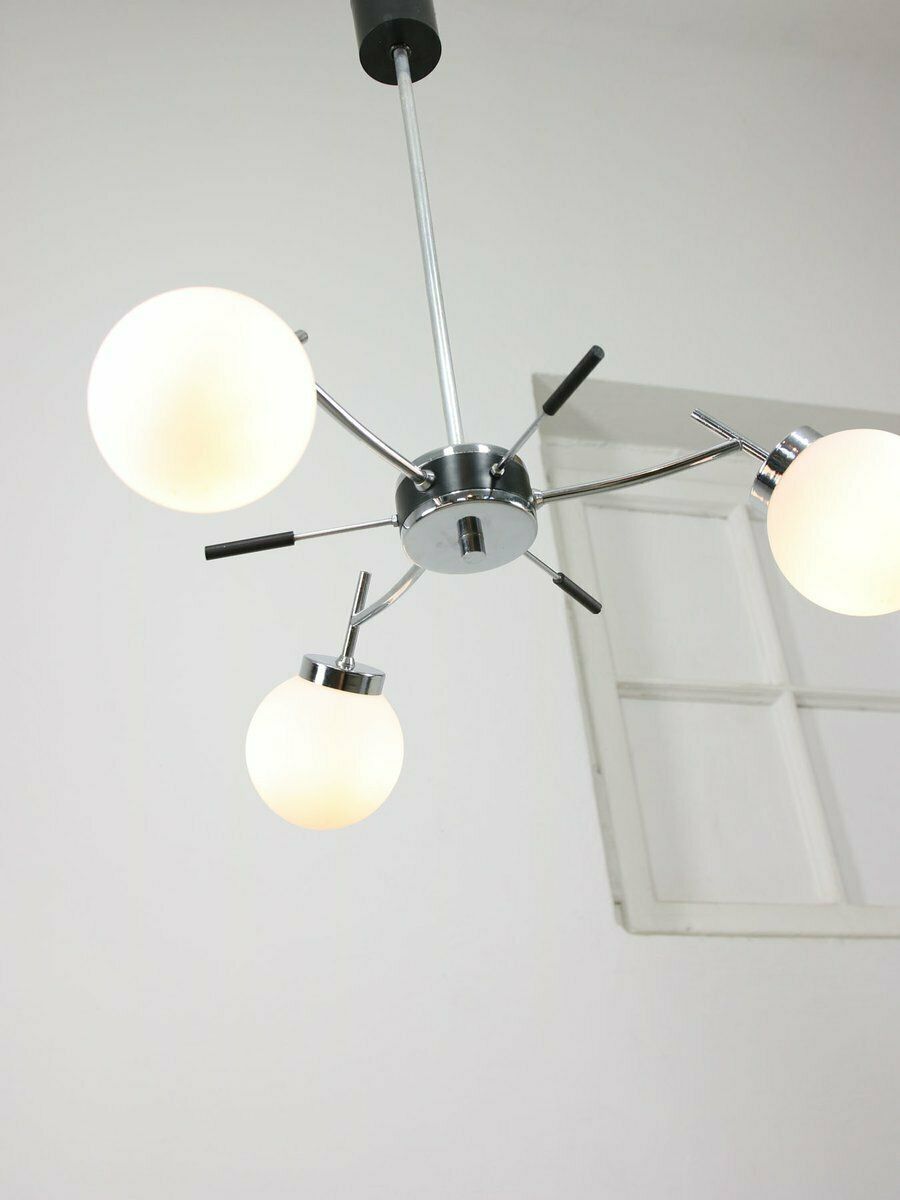 Mid Century Italian Chrome And Opaline Chandelier photo buy