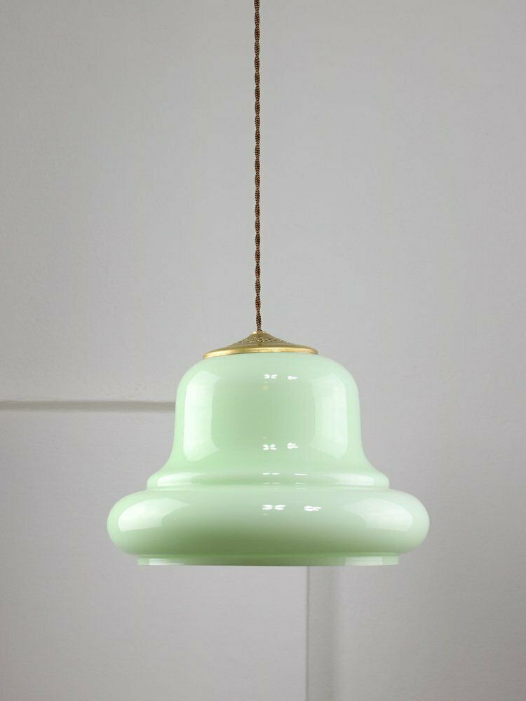 Mid Century Italian Brass And Green Glass Pendant Lamp, 1960s