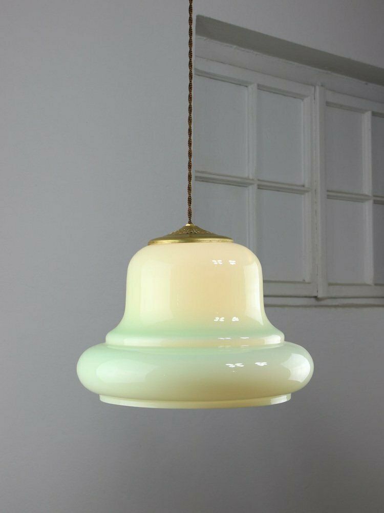 Mid Century Italian Brass And Green Glass Pendant Lamp, 1960s photo furniture