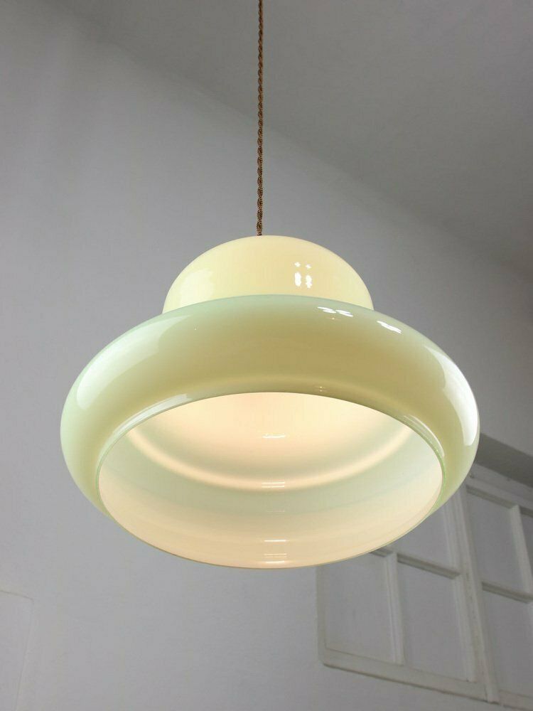 Mid Century Italian Brass And Green Glass Pendant Lamp, 1960s photo for sale