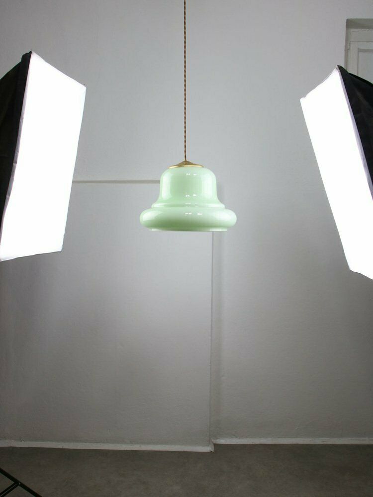Mid Century Italian Brass And Green Glass Pendant Lamp, 1960s photo 653.0