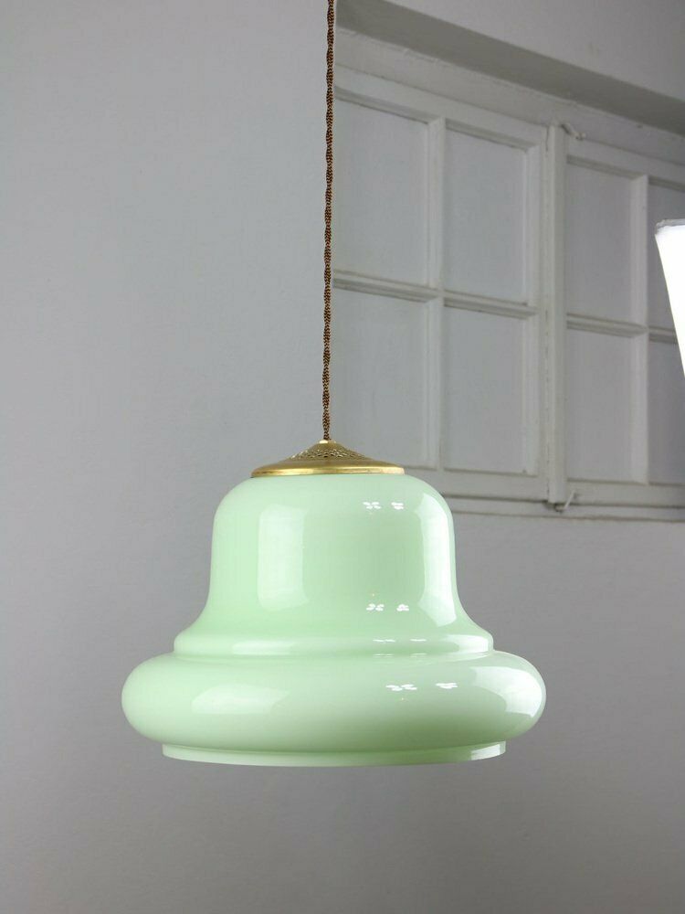 Mid Century Italian Brass And Green Glass Pendant Lamp, 1960s photo vinterior