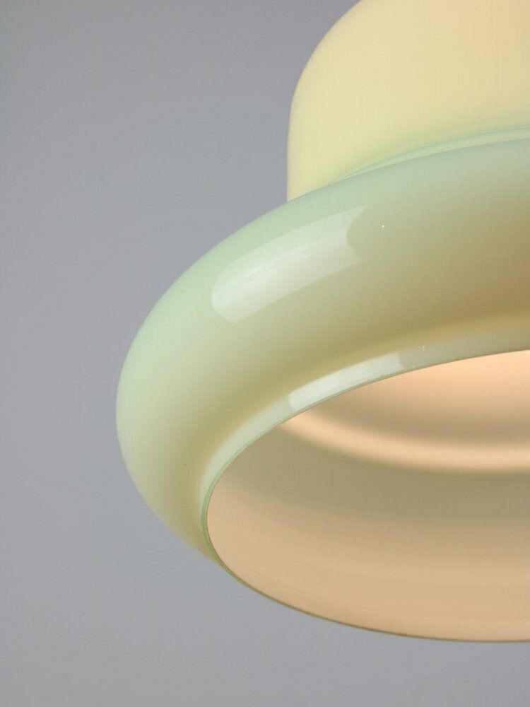 photo for sale Mid Century Italian Brass And Green Glass Pendant Lamp, 1960s