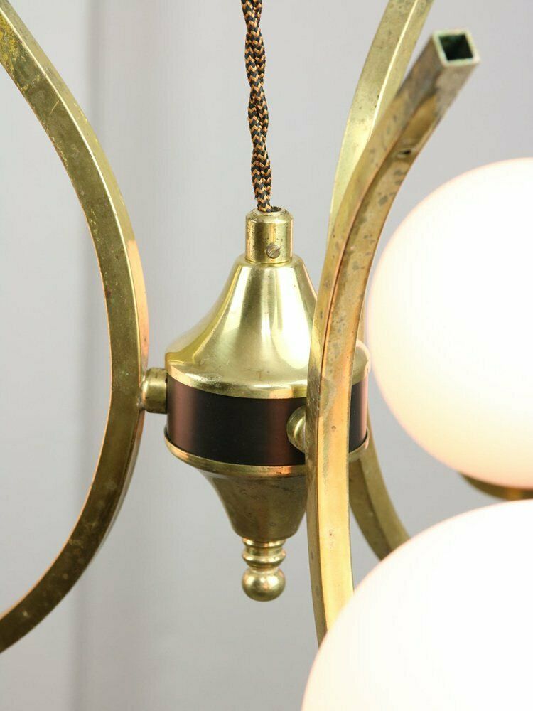 photo vinterior Mid Century Italian Brass And Opaline Chandelier