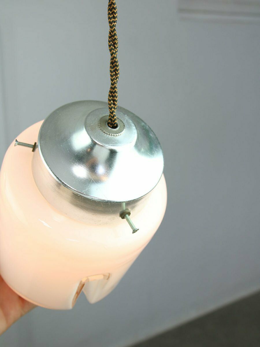 Mid Century Italian Chrome And Glass Pendant Lamps, Set Of 2 photo for sale