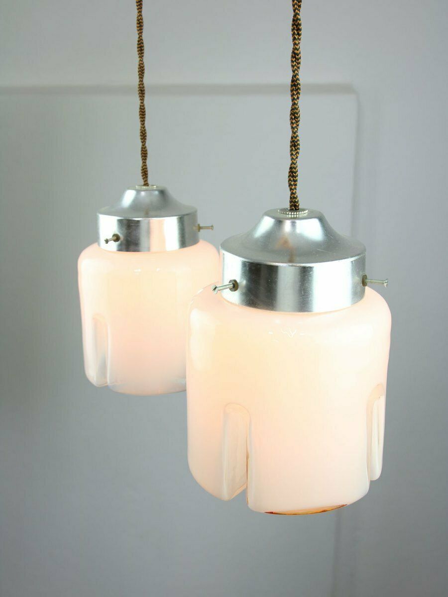 Mid Century Italian Chrome And Glass Pendant Lamps, Set Of 2 photo furniture