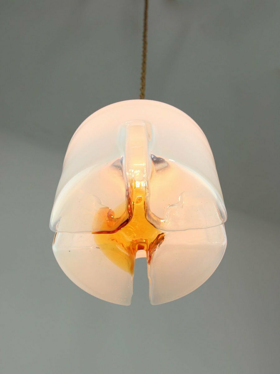 photo for sale Mid Century Italian Chrome And Glass Pendant Lamps, Set Of 2