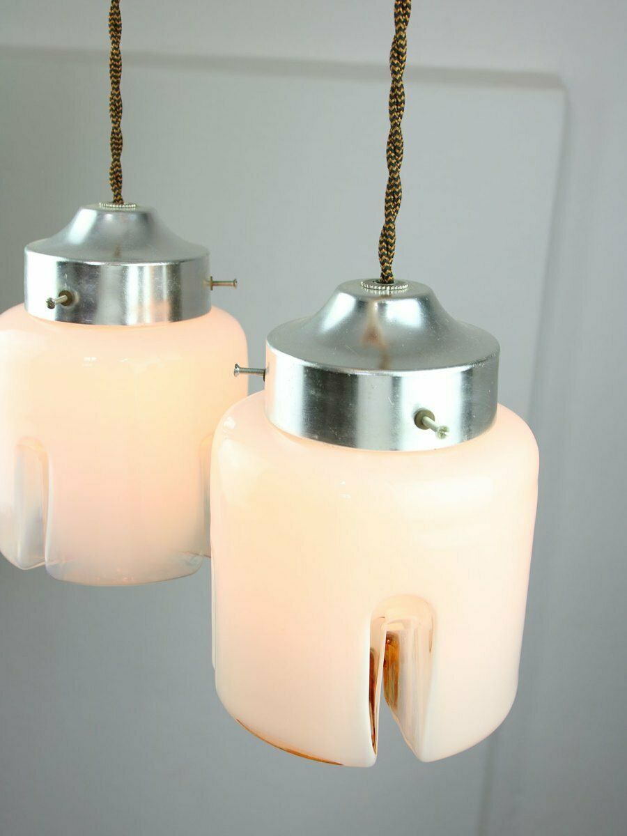 Lighting Mid Century Italian Chrome And Glass Pendant Lamps, Set Of 2 photo