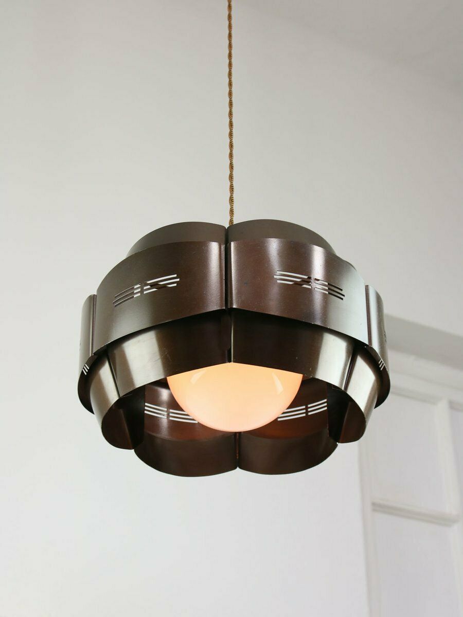 Vintage Italian Metal And Opaline Glass Pendant Lamp, 1970s photo Lighting