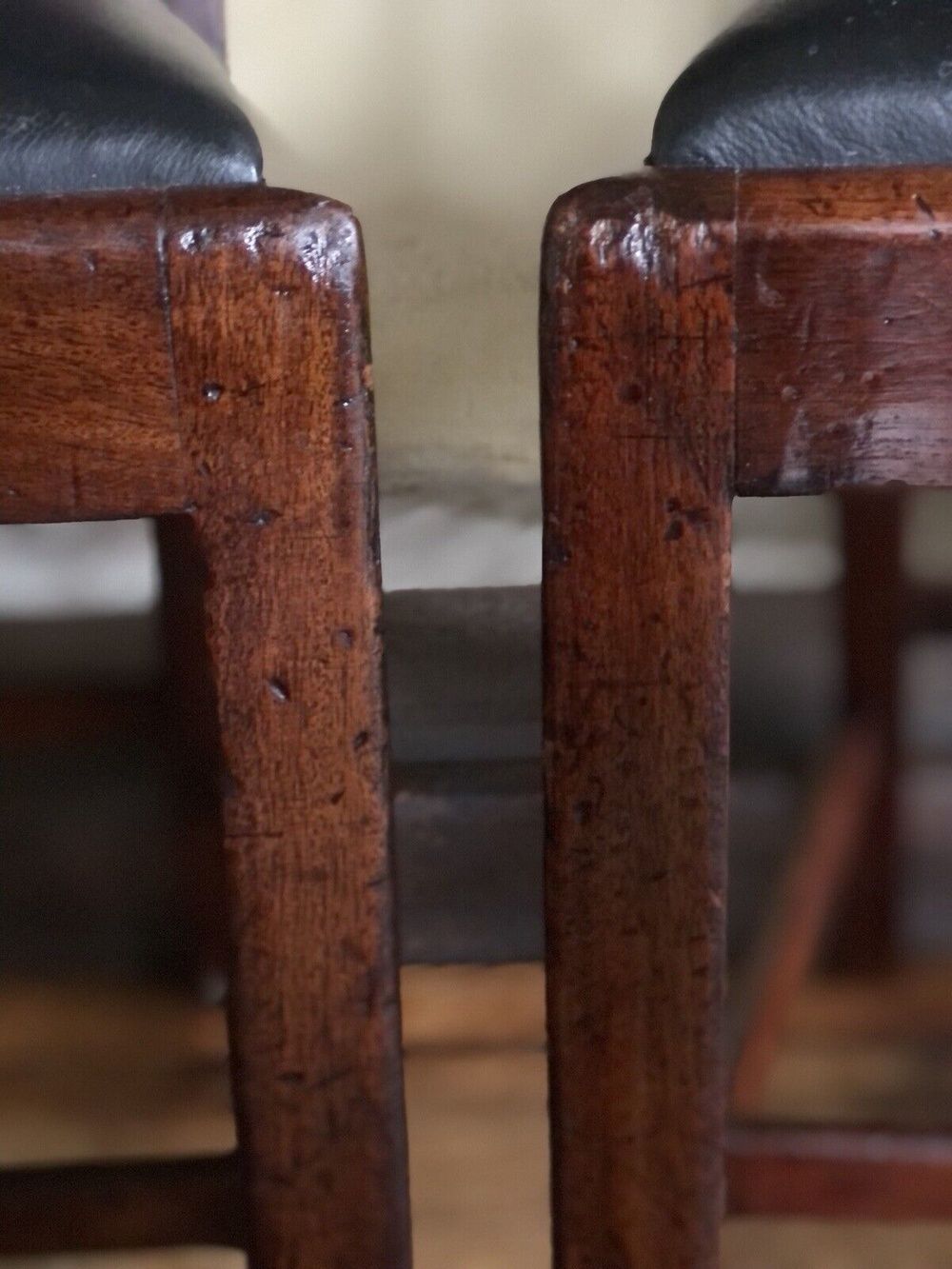 Rare Original Georgian Antique Black Genuine Leather Early Hepplewhite Country Chairs 1700 C Set Of 4 photo Furniture