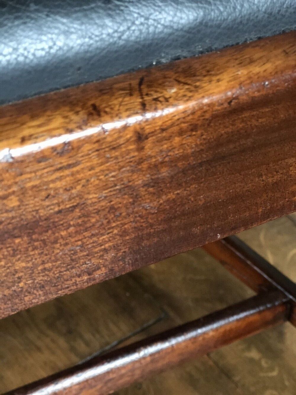 Rare Original Georgian Antique Black Genuine Leather Early Hepplewhite Country Chairs 1700 C Set Of 4 photo vinterior