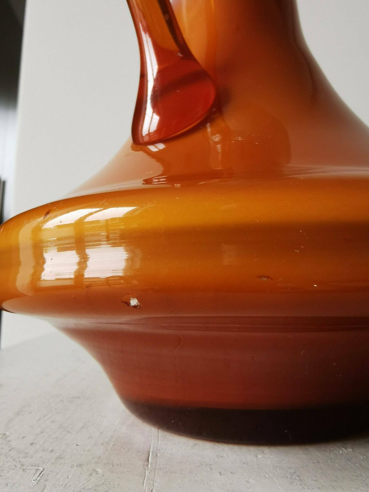 Murano Ceramic Vintage Cased Glass Vase With Handle. Retro Modern Vase From 70's Yugoslavia Signed Handmade photo vinterior