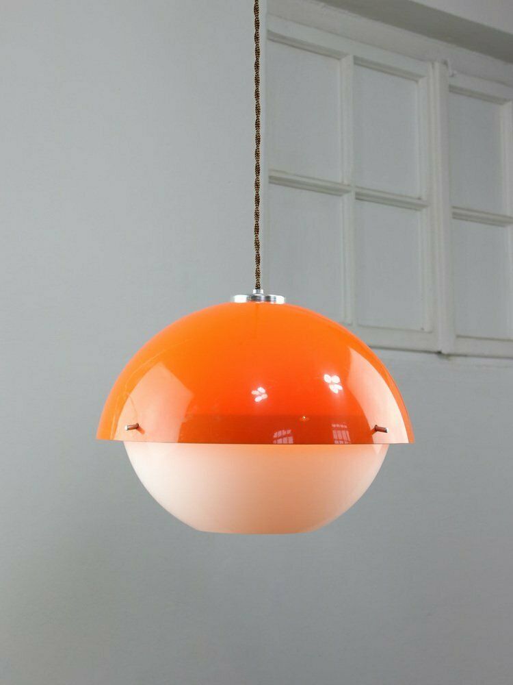 Space Age Italian Orange Acrylic Glass Pendant Lamp, 1970s photo furniture