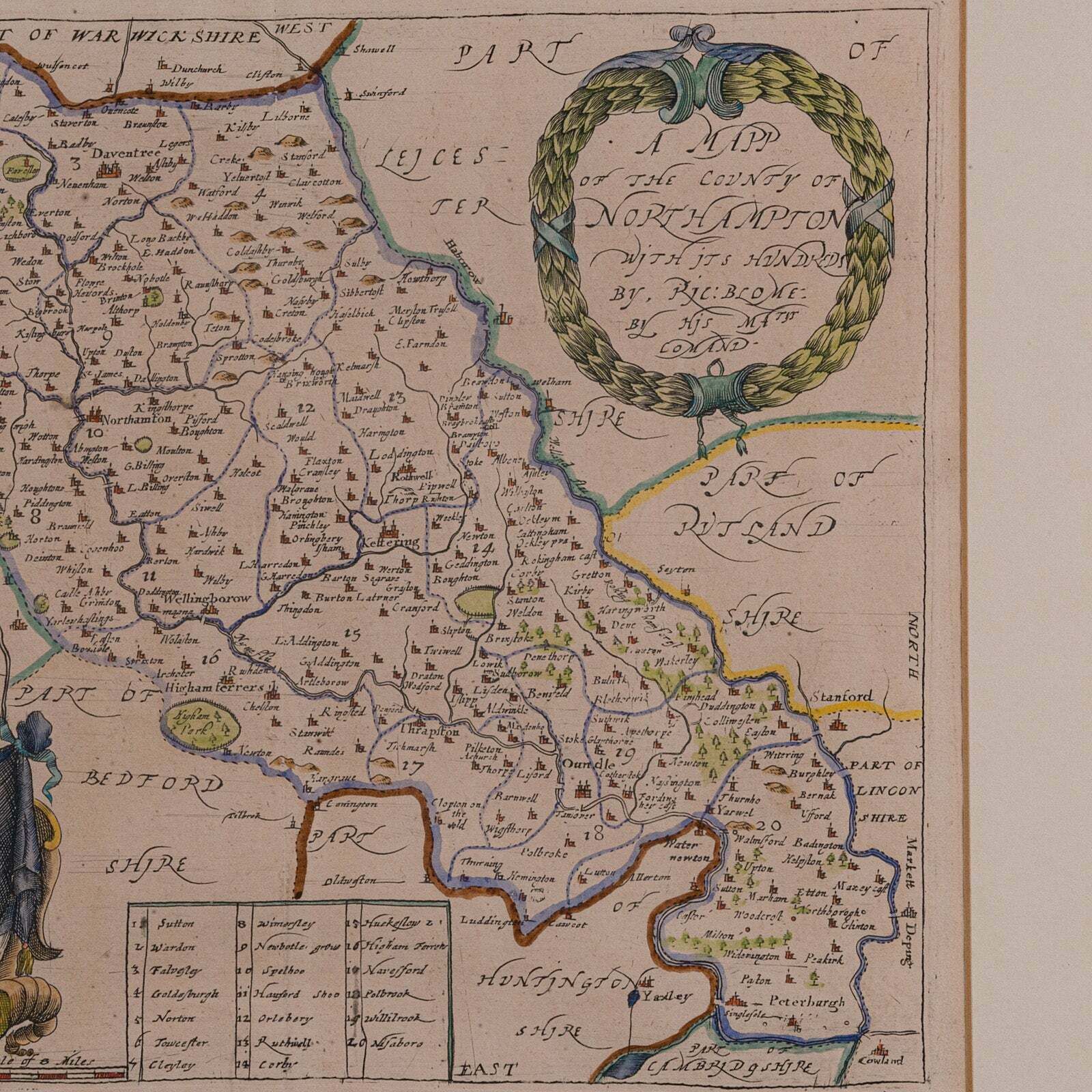 Antique County Map, Northamptonshire, English, Framed Cartography, Richard Blome photo vinterior