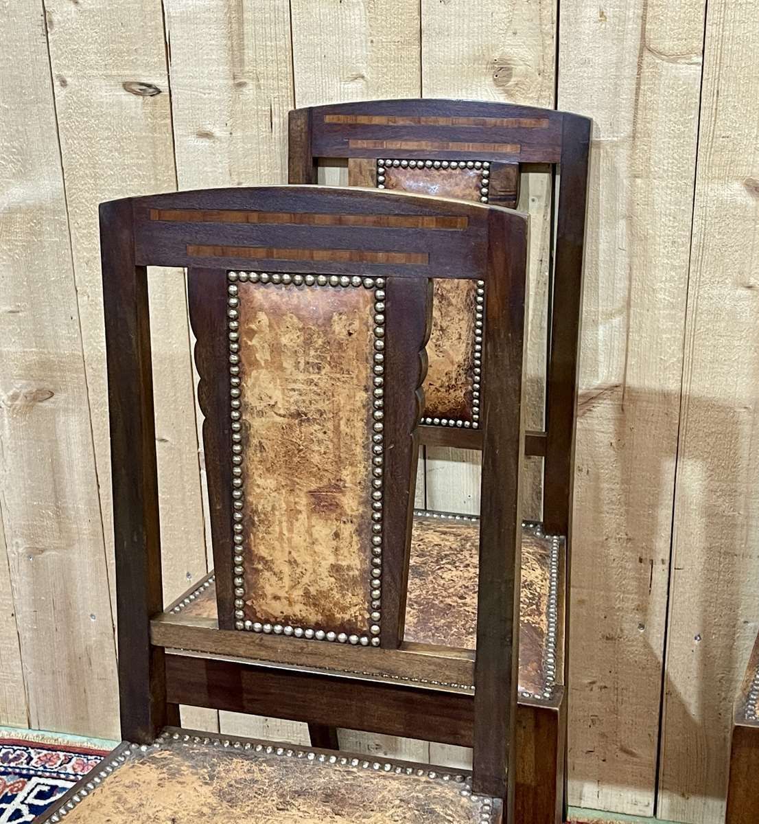 Series Of 6 Art Deco Chairs In Mahogany And Leather From The 1930s photo buy