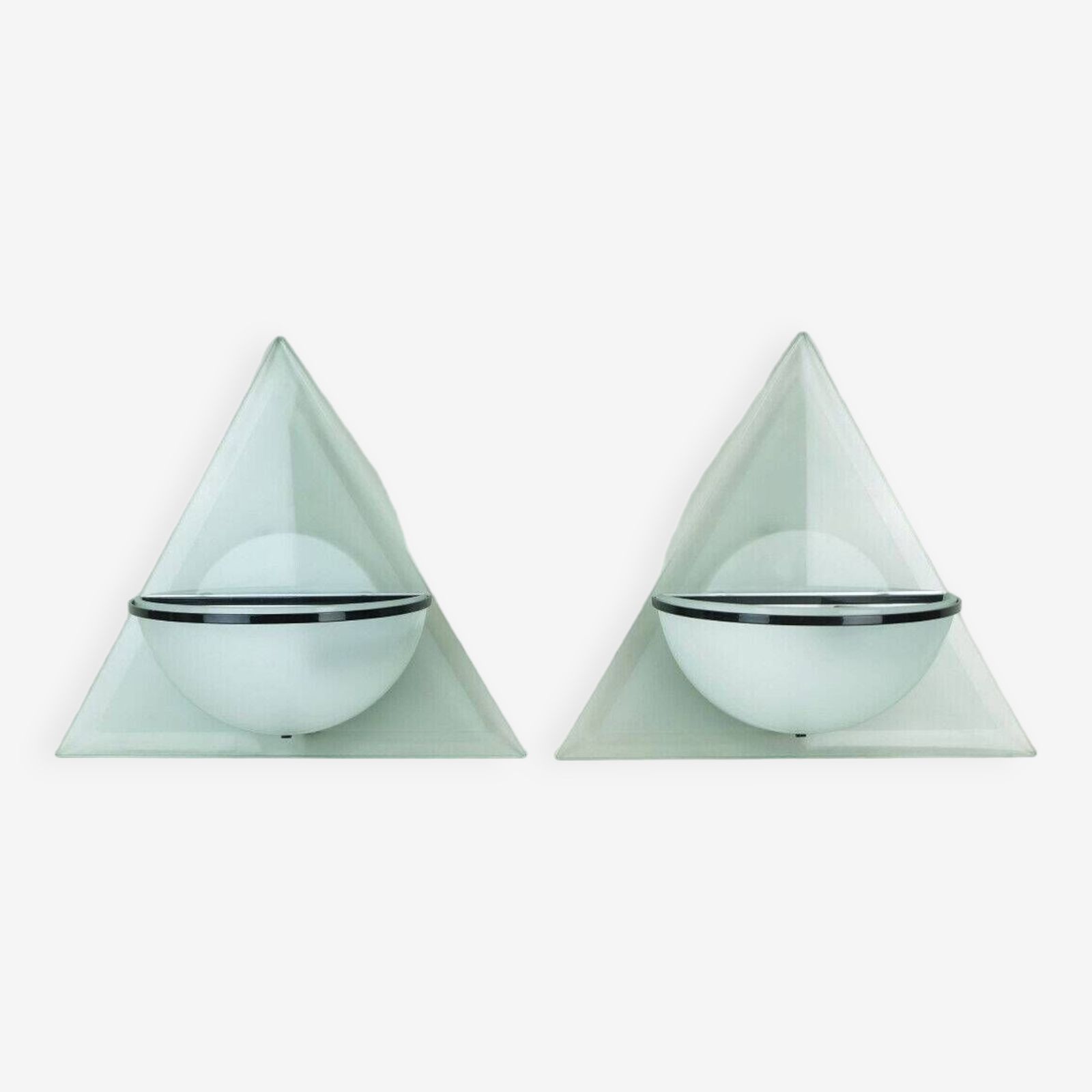 Pair Of Italian 1980s Sconces Wall Lamps Lamperti Model Illo Etched Glass And Metal