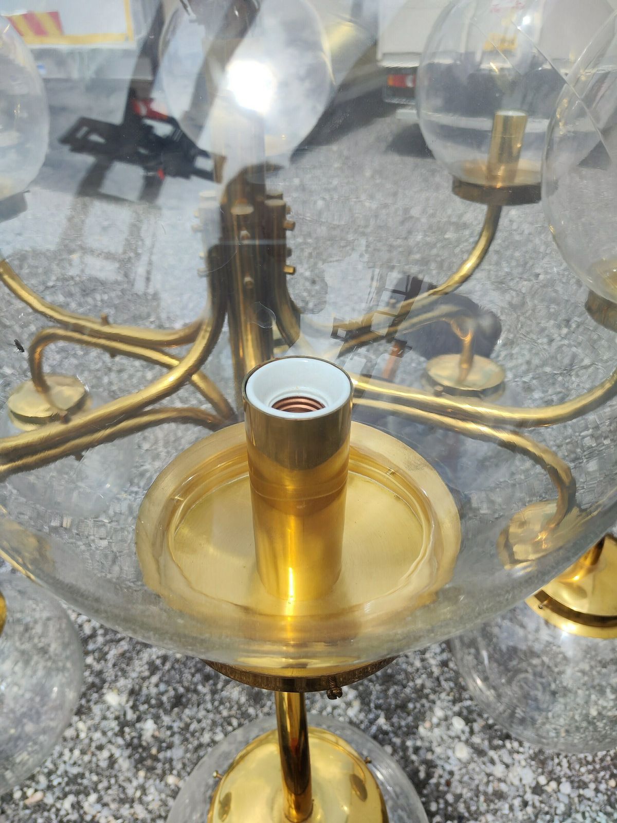 photo furniture Large Brass Pendant Chandelier / Hanging Light With Big Glass Bulbs / Italian Style Light / Hall / Church / Old Money Light / 1960 / Xxl