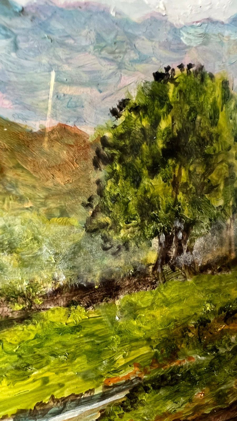 Original Vintage Framed Oil Painting Depicting A Landscape Of Lake And Mountains photo 159.0