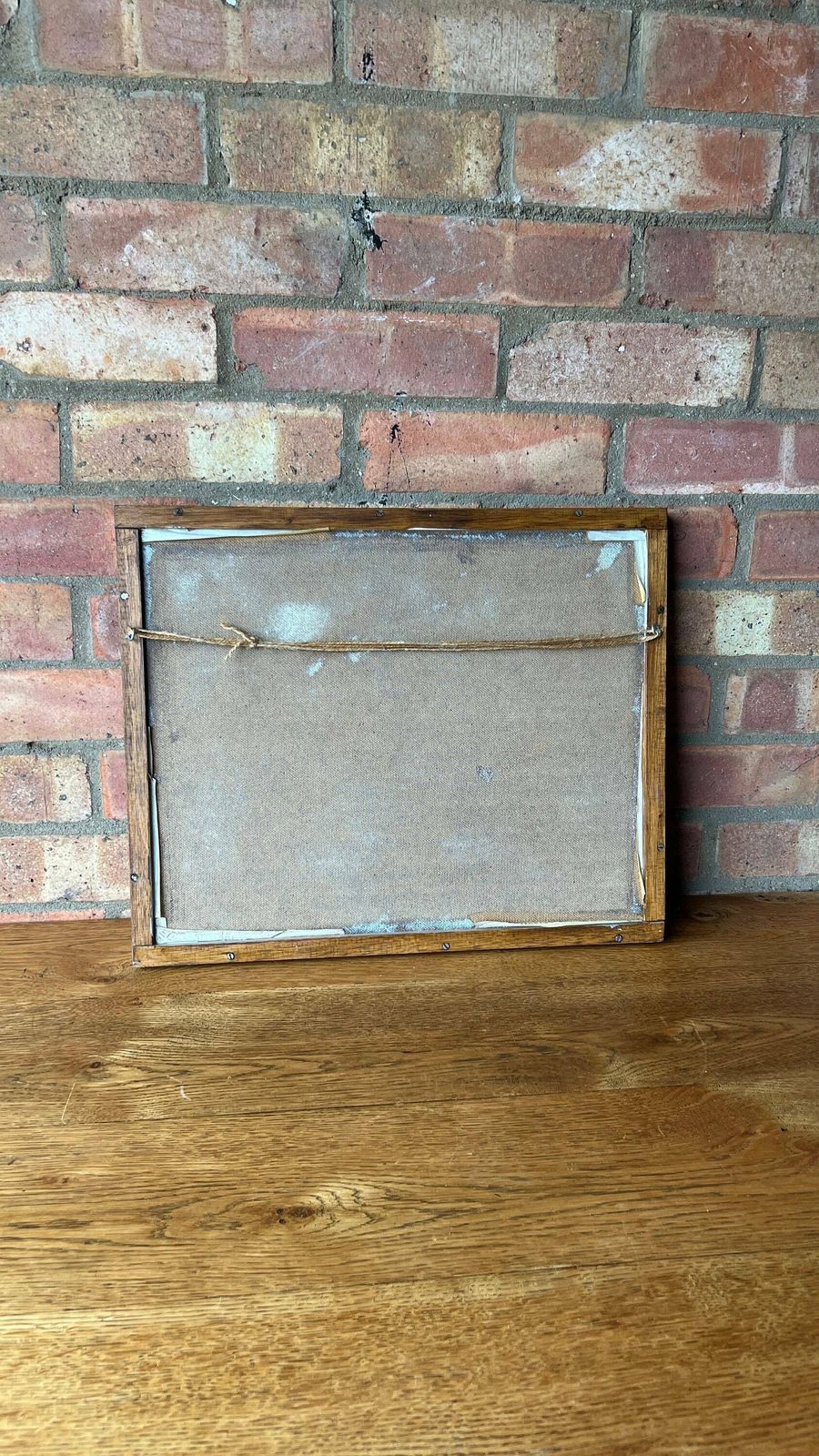 photo furniture Original Vintage Framed Oil Painting Depicting A Landscape Of Lake And Mountains