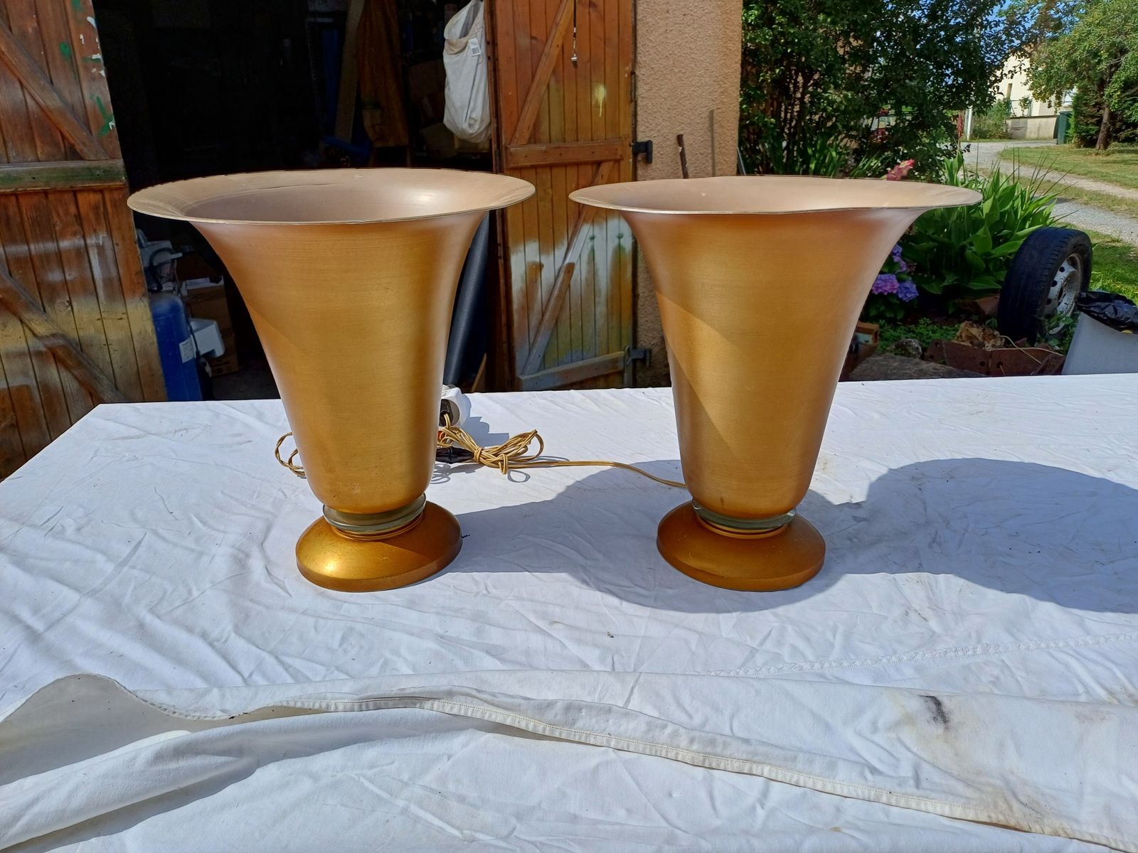 Pair Of Golden Aluminum Lamps From The 1960s photo 391.0