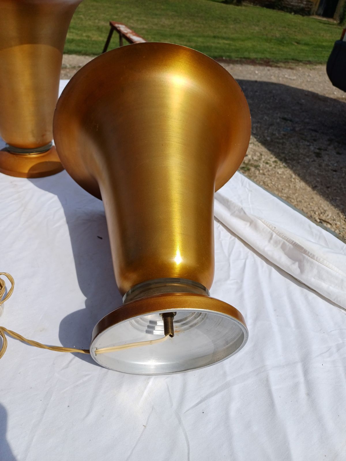 Pair Of Golden Aluminum Lamps From The 1960s photo vintage
