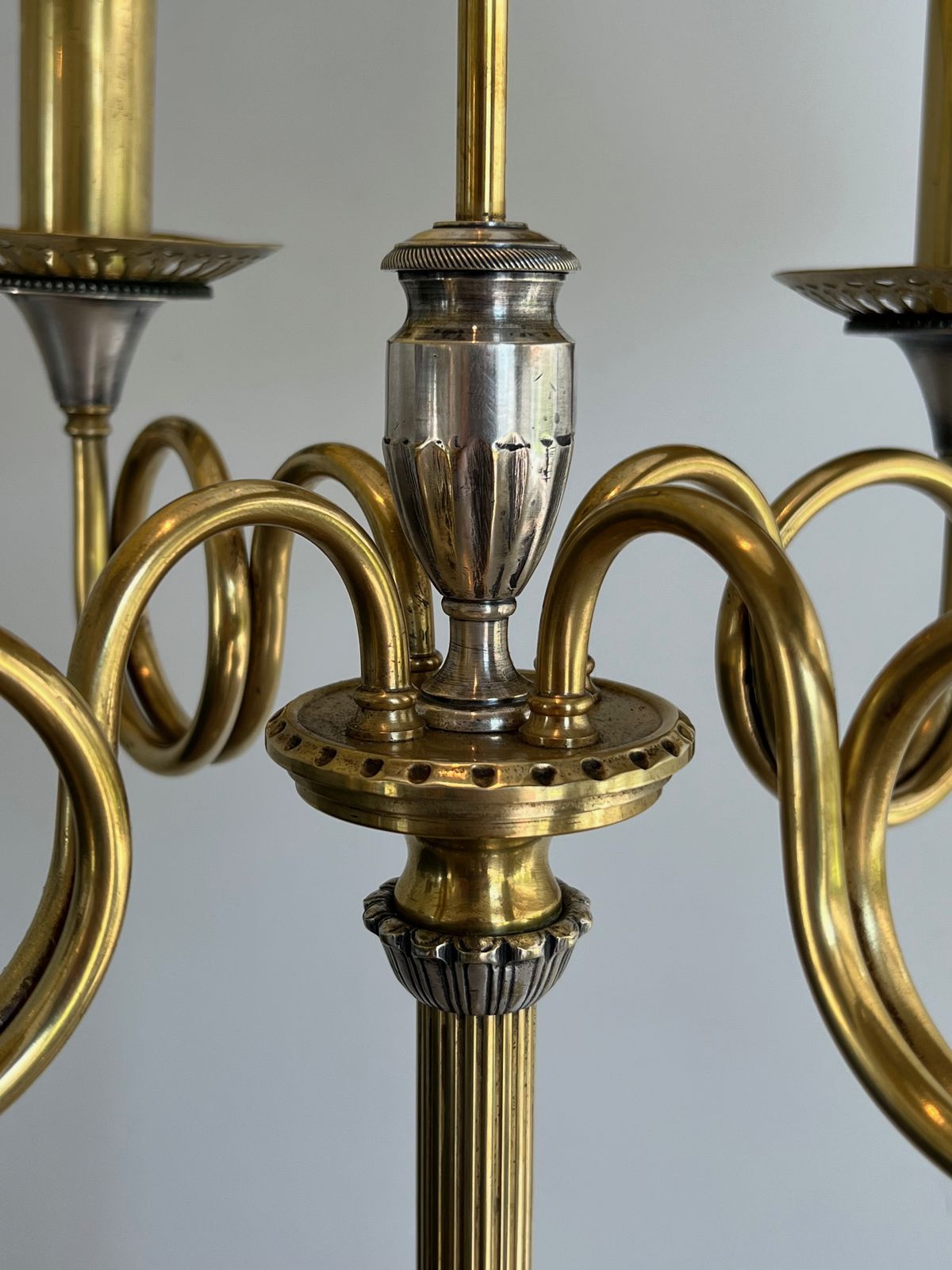 photo furniture Pair Of Parquet Floor Lamps In Brushed Steel And Brass. In The Style Of Maison Charles