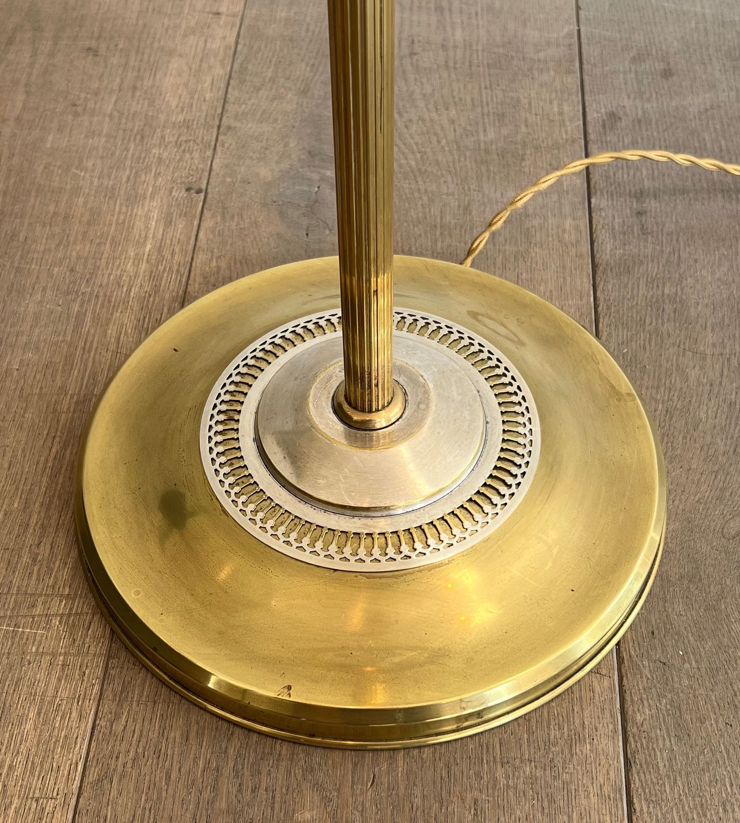 Lighting Pair Of Parquet Floor Lamps In Brushed Steel And Brass. In The Style Of Maison Charles photo