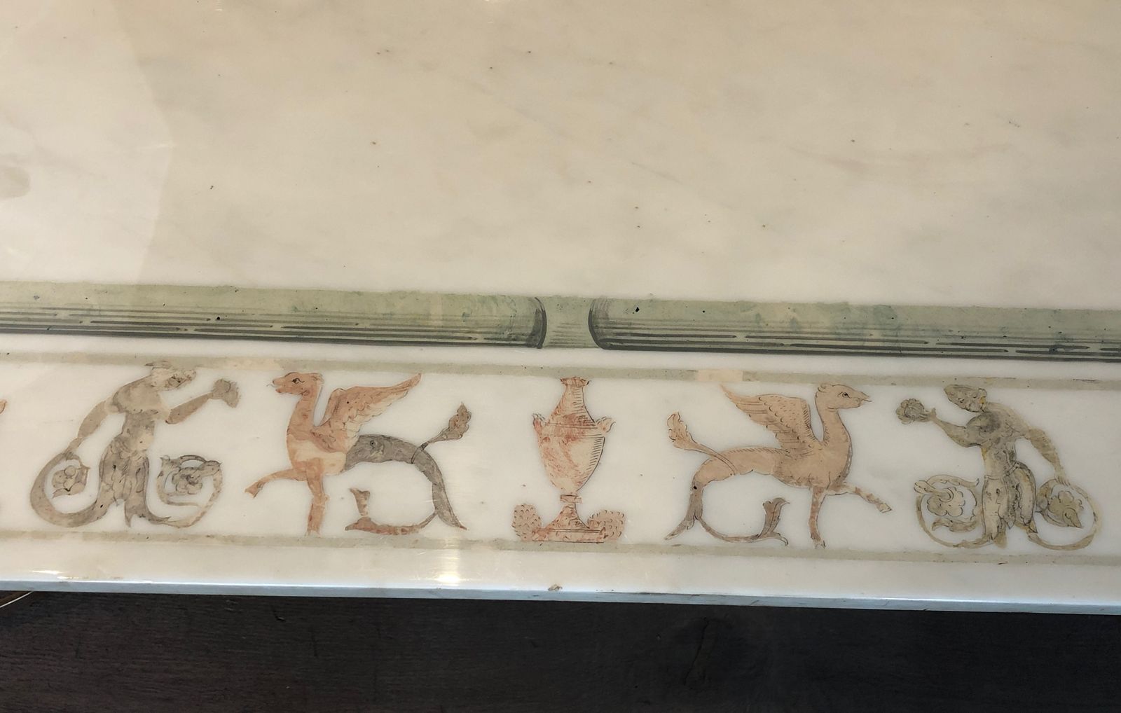 photo for sale Neoclassical Style Coffee Table In Bronze And Brass With Marble Top Decorated With Greek Motifs