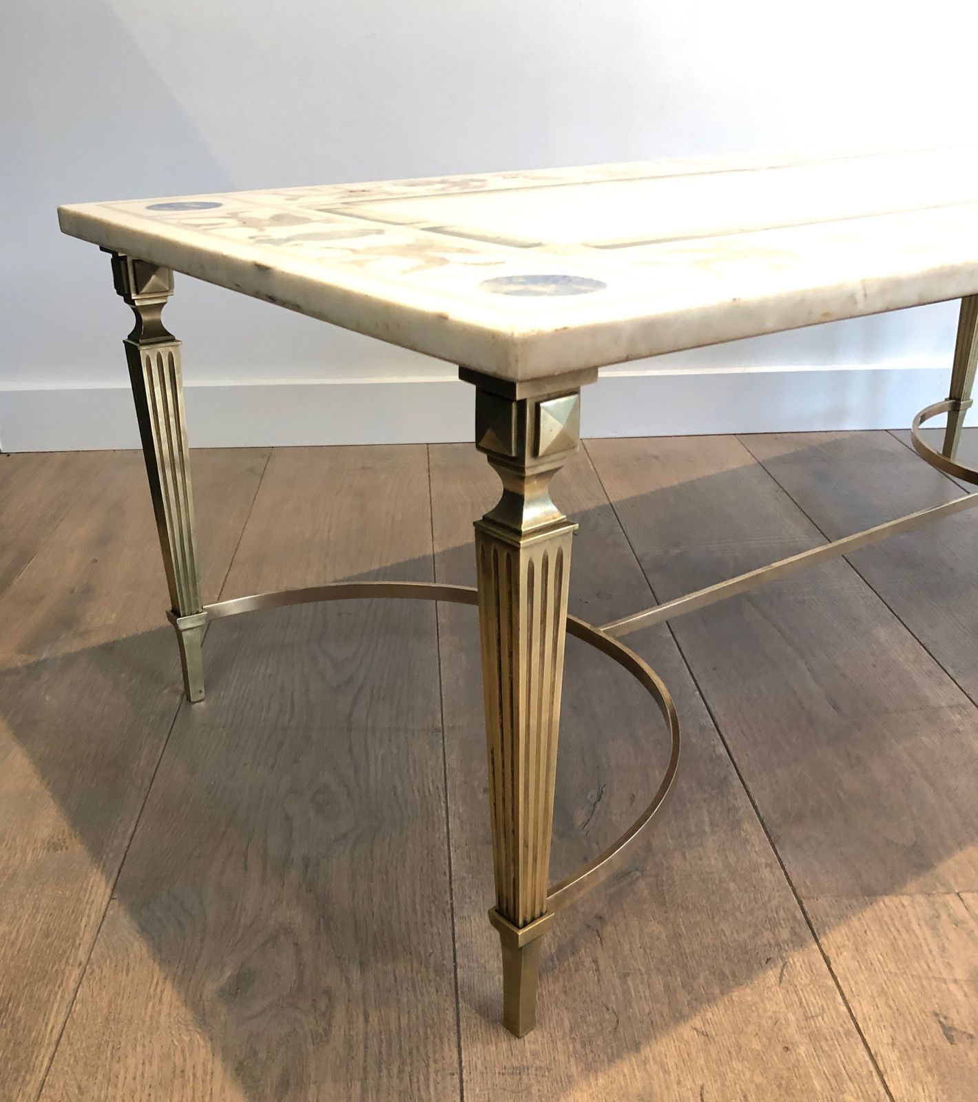 photo buy Neoclassical Style Coffee Table In Bronze And Brass With Marble Top Decorated With Greek Motifs