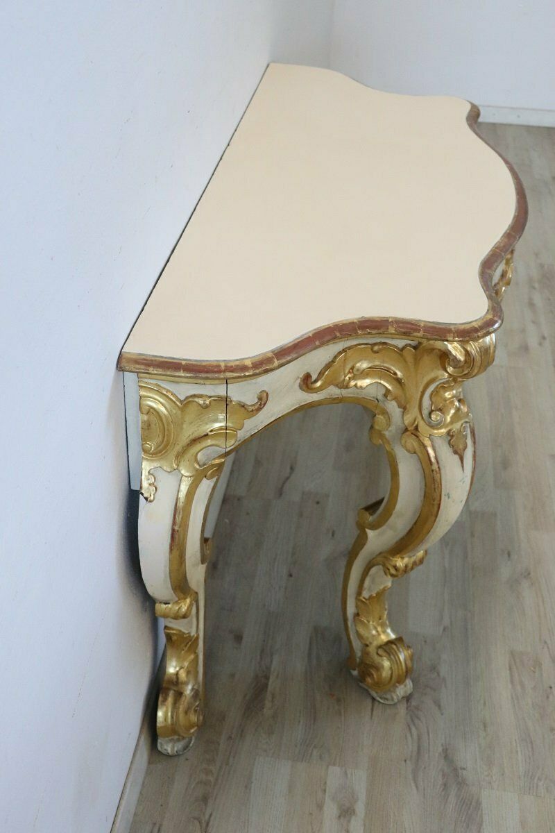 20th Century Carved And Gilded Wood Console Table, 1980s photo Furniture