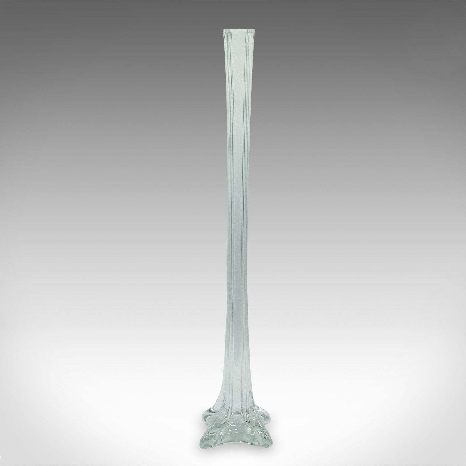 Tall Vintage Stem Vase, French, Glass, Fluted Sleeve, Flower, Mid Century, 1950 photo for sale