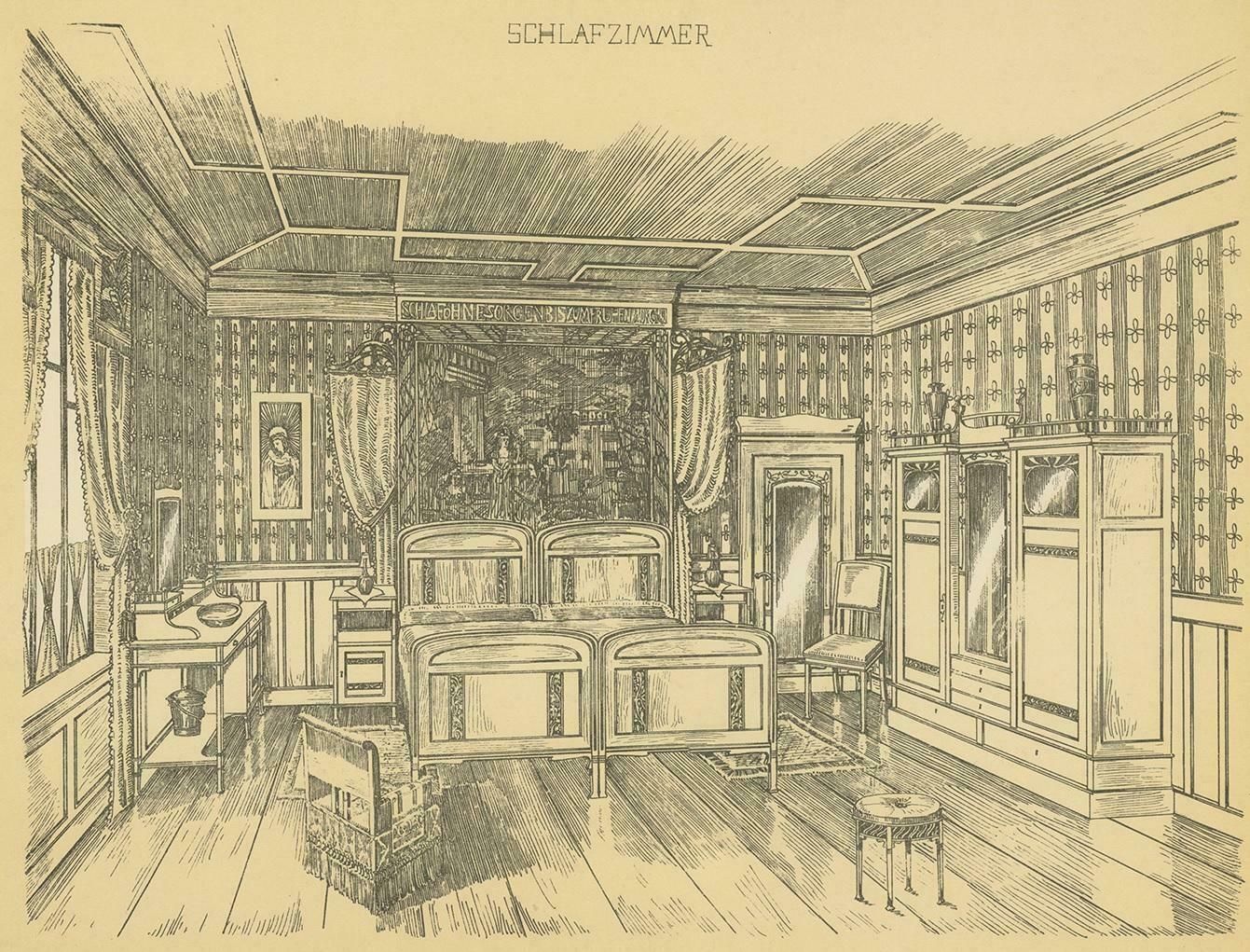 Decorative Antique Print Of A Bedroom, Published Circa 1910 photo furniture