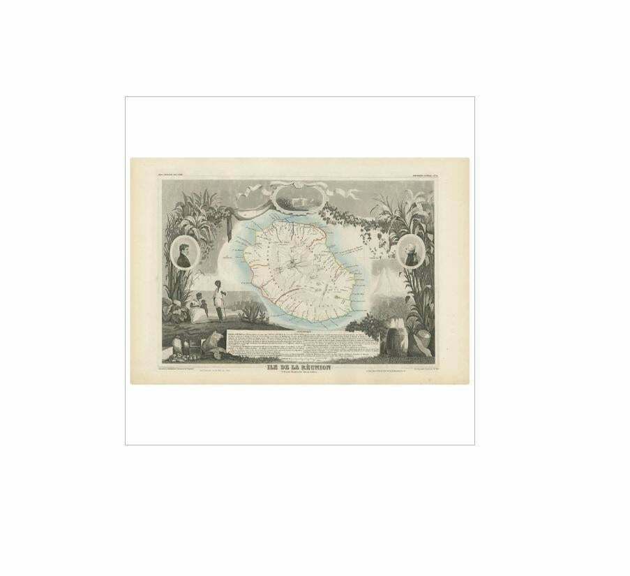 Antique Map Of Bourbon/Reunion 'France' By V. Levasseur, 1854 photo for sale