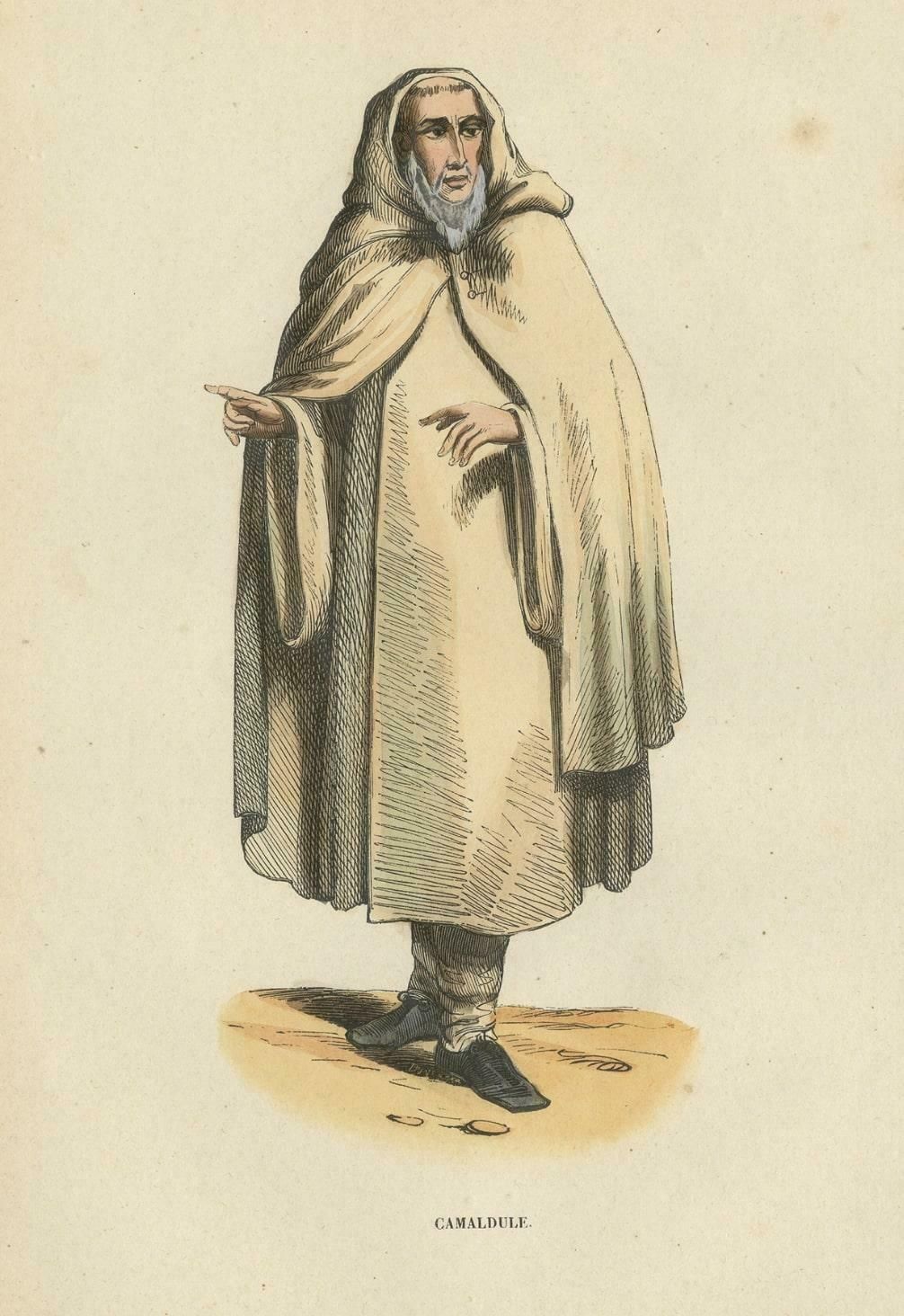 Antique Hand Colored Print Of A Camaldolese Monk, A Hermit Of Mount Corona photo for sale