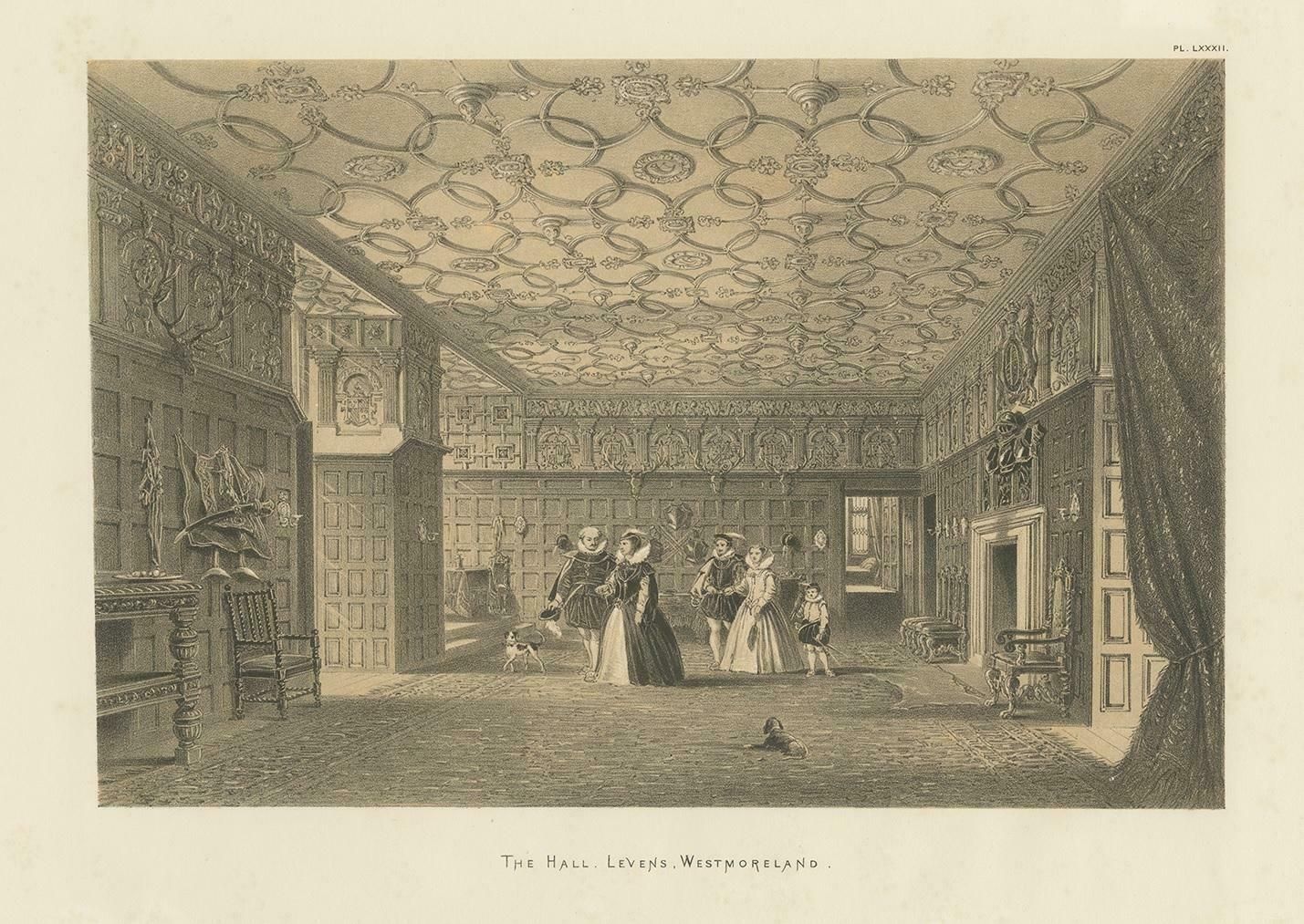 Antique Print Of The Hall Of Levens Hall By Nash, Circa 1870 photo Art