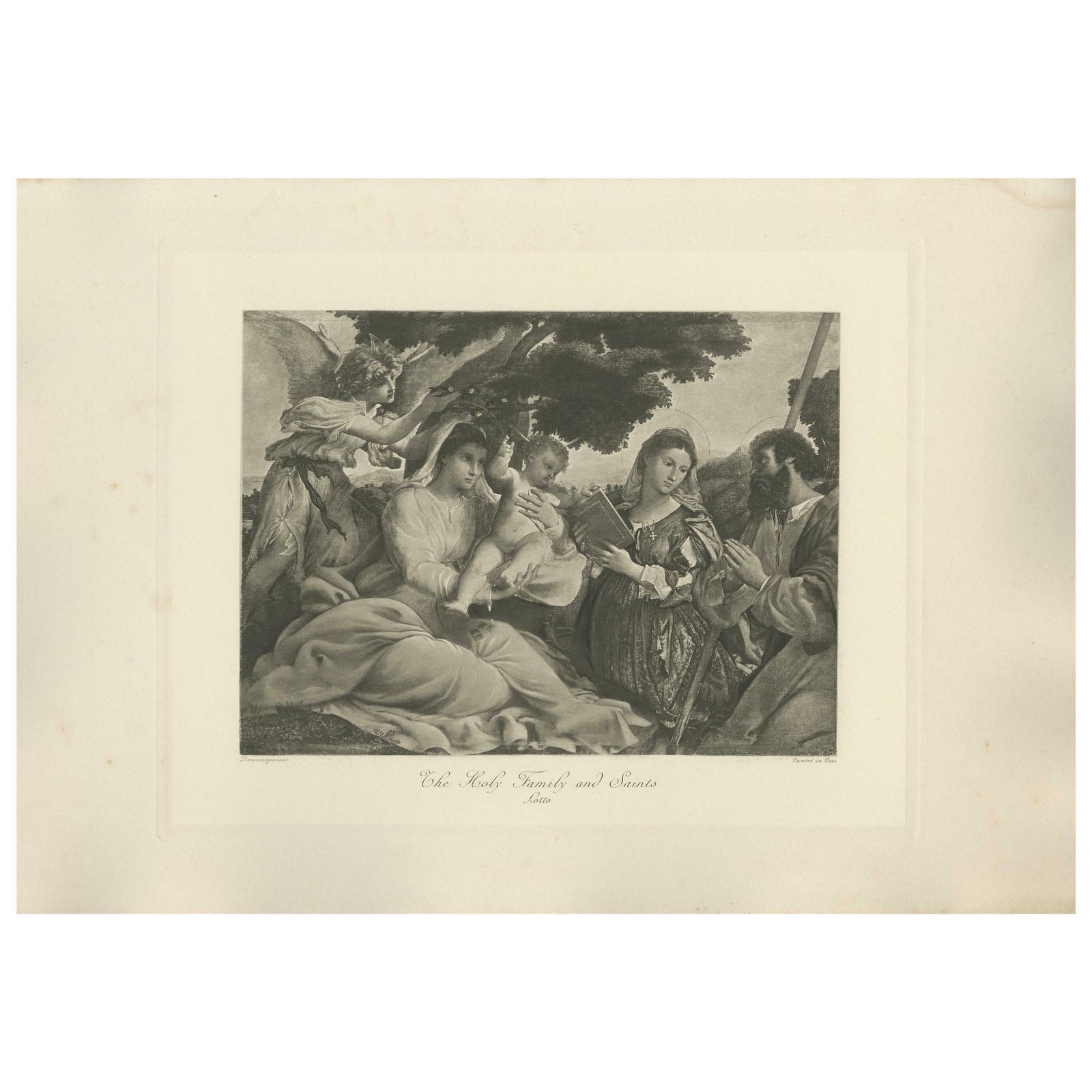 Antique Print Of 'The Holy Family And Saints' Made After Lotto 'C.1890'