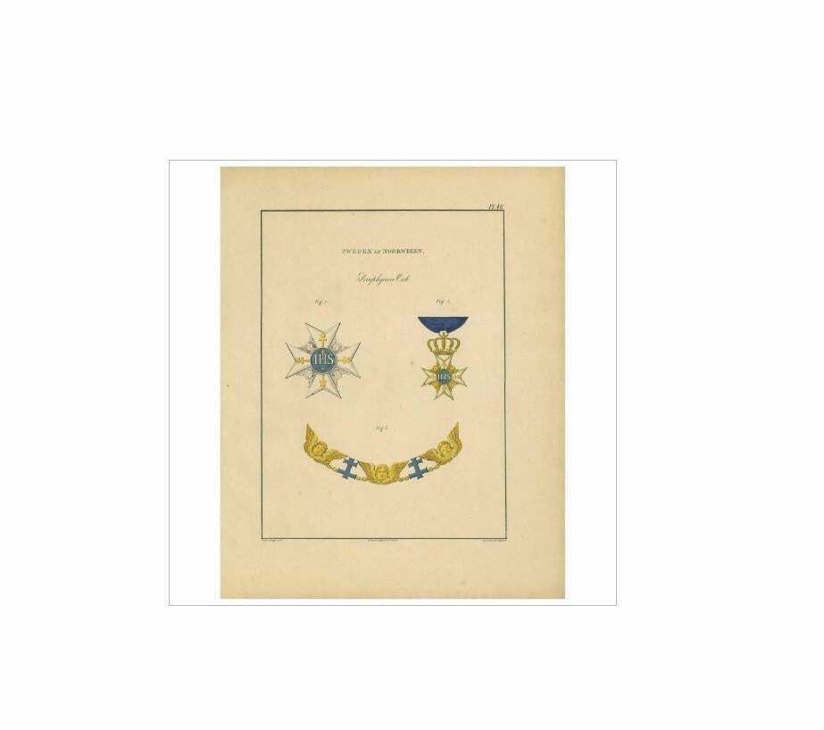 Rare Antique Print Of Various Medals Of Sweden & Norway ‘III’ , 1843 photo Art