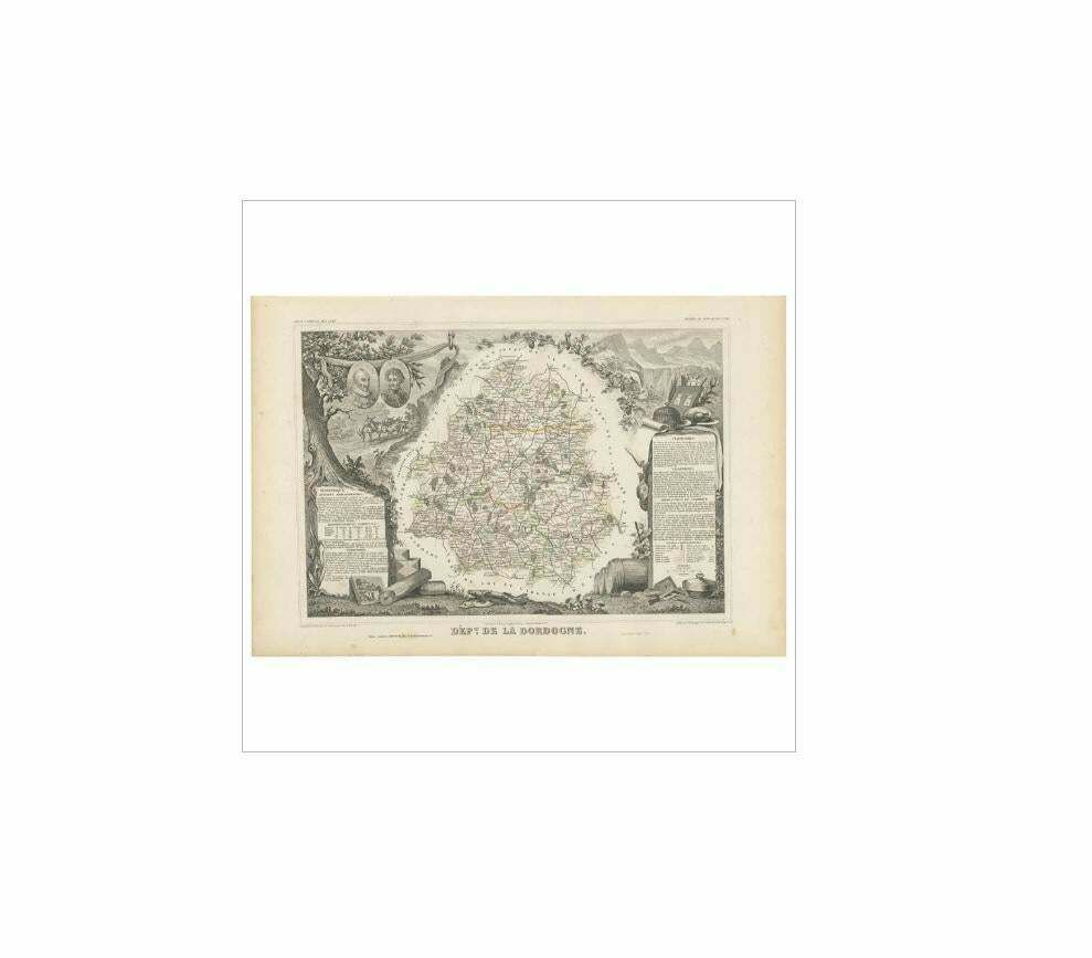 Antique Map Of The Dordogne ‘France’ By V. Levasseur, 1854 photo furniture