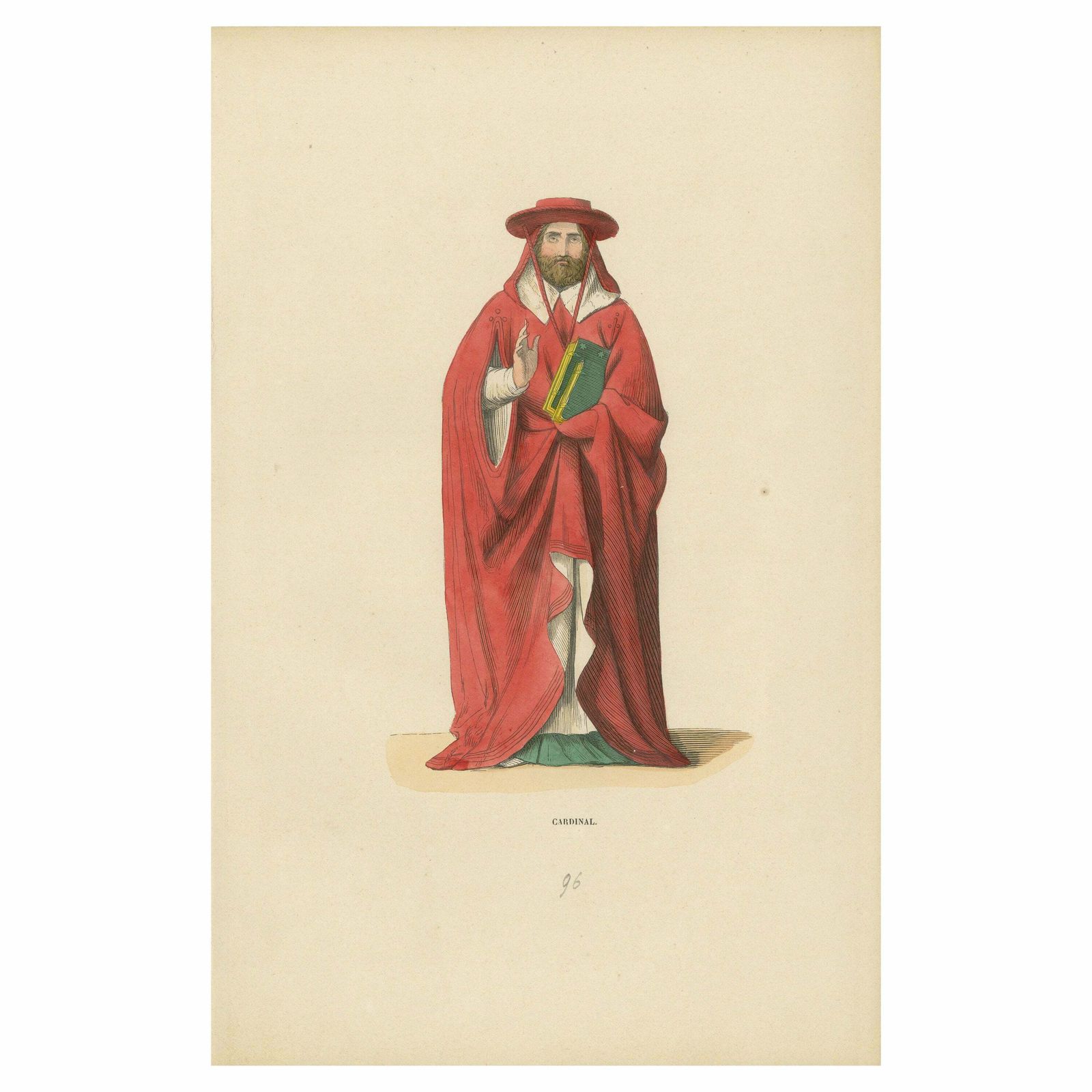 Original Hand Colored Engraving Of A Cardinal Of The Middle Ages, 1847